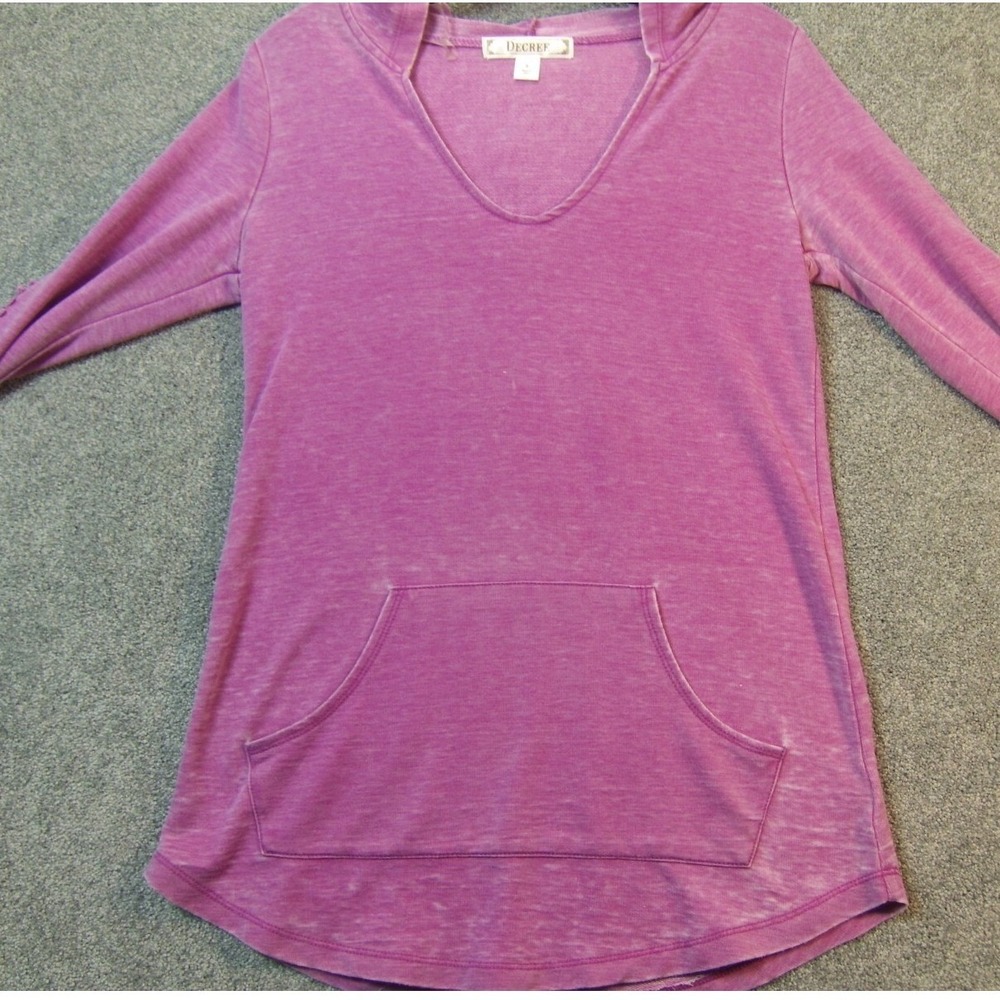 Decree Womens Shirt Pink S Lace Long Sleeve VNeck Pockets Pullover Hooded Top